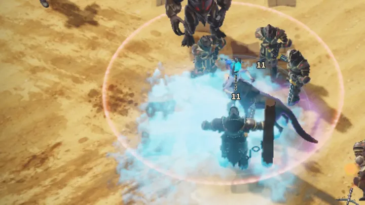 A companion fighting at the heroine's side in the Cinder Waste